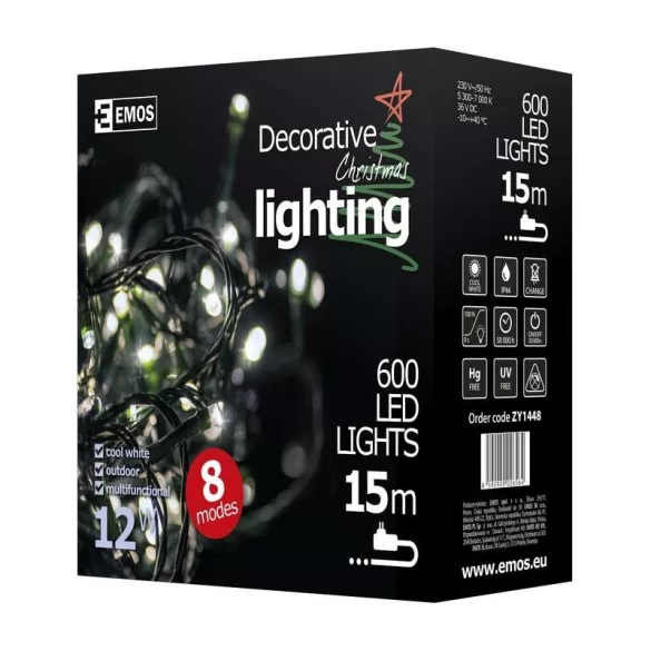 LED karácsonyi jégcsapok,10m,kültéri és beltéri,hideg fehér,programokkal ZY1448