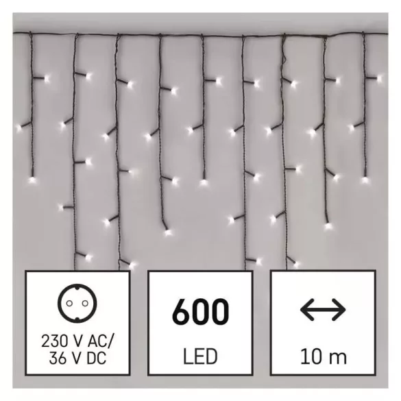 LED karácsonyi jégcsapok,10m,kültéri és beltéri,hideg fehér,programokkal ZY1448
