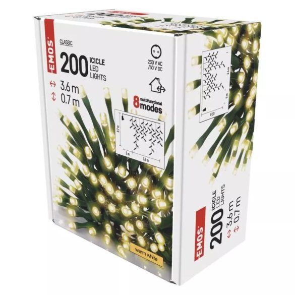 LED karácsonyi jégcsapok,3,6m,kültéri és beltéri,meleg fehér,programokkal ZY2049