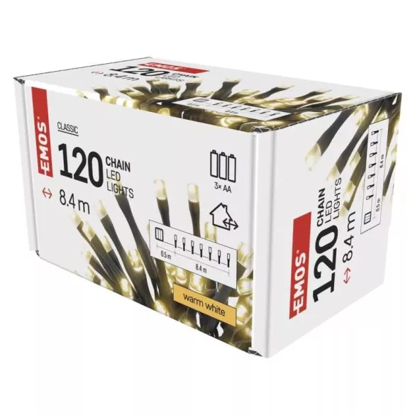 LED karácsonyi fényfüzér, 8,4 m, 3x AA, kültéri és beltéri, meleg fehér ZY2056