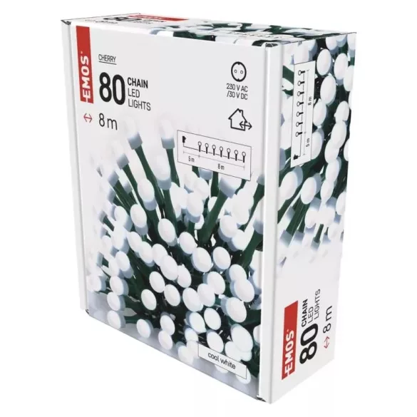 LED karácsonyi fényfüzér,cseresznye,8m, kültéri és beltéri,hideg fehér ZY0901T