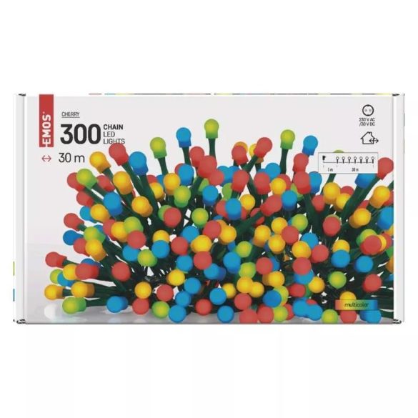 LED karácsonyi fényfüzér, cseresznye,30m,kültéri és beltéri,többszínű ZY1610T