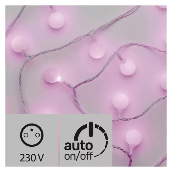 LED fényfüzér, cseresznye -golyók 2,5 cm, 4 m, kül- és beltéri, rózsaszín D5AP01