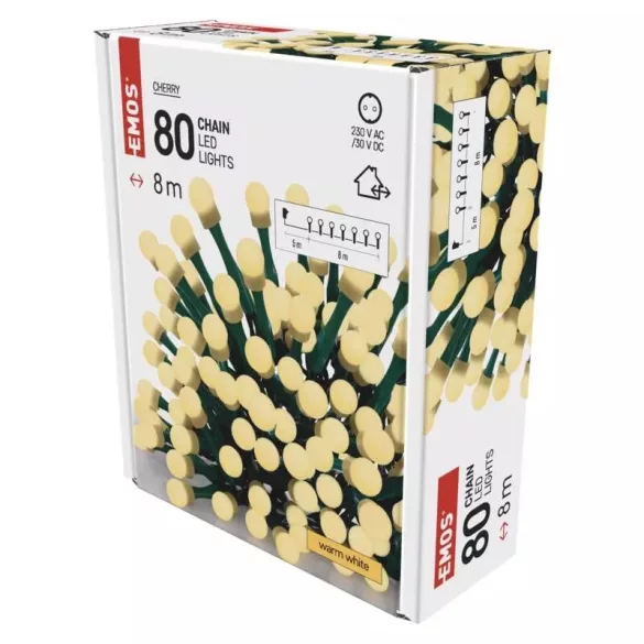 LED fényfüzér,cseresznye,8m,kültéri és beltéri,meleg fehér  ZY0902T / D5AW02