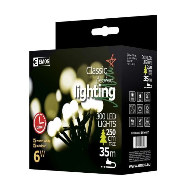 LED karácsonyi fényfüzér, cseresznye,30m,kültéri és beltéri,meleg fehér ZY1603T