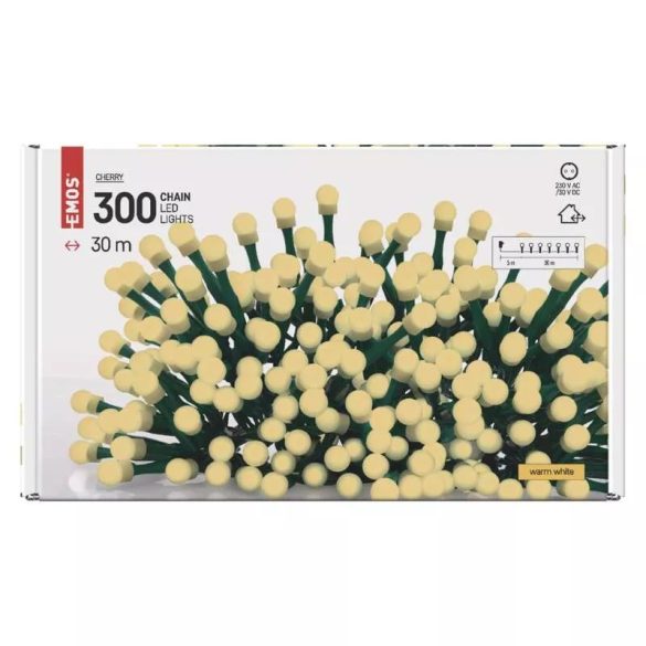 LED karácsonyi fényfüzér, cseresznye,30m,kültéri és beltéri,meleg fehér ZY1603T