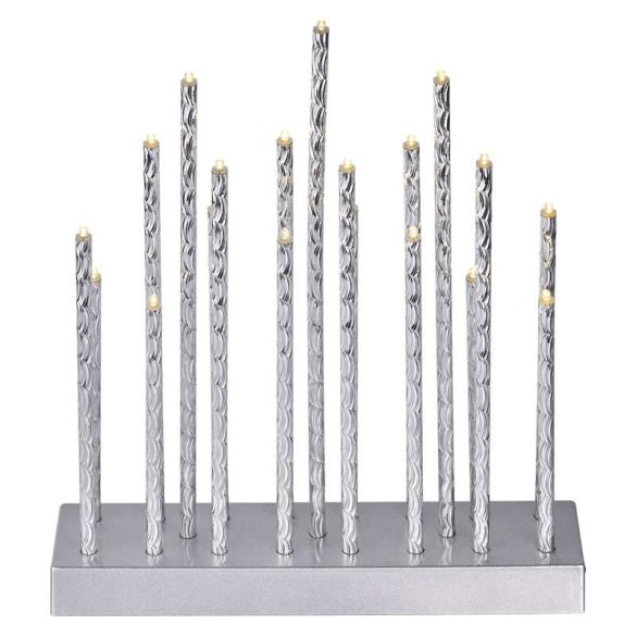 LED gyertyatartó, ezüst, 28,5 cm, 3x AA, beltéri, meleg fehér, időzítő