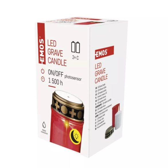 LED temetői mécses, piros, 2x C, kültéri és beltéri, meleg fehér,érzékelő ZY2372