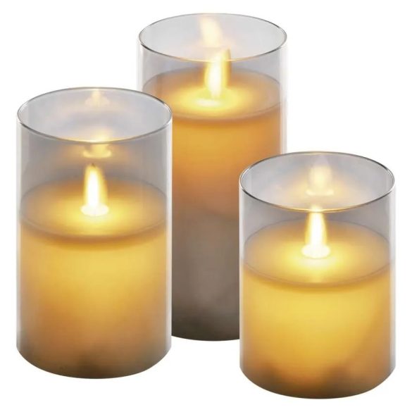 LED dekoráció - 3x viaszgyertya üvegben, 6x AA, meleg fehér, időzítő DCCW05