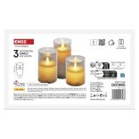 LED dekoráció - 3x viaszgyertya üvegben, 6x AA, meleg fehér, időzítő DCCW05