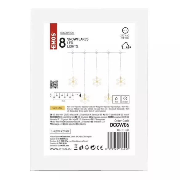 LED karácsonyi fényfüggöny – hópelyhek, 84 cm, beltéri, meleg fehér DCGW06