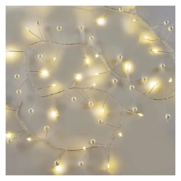 LED fényfüzér- gyöngyök, 1,2 m, 3xAA, beltéri,meleg fehér, időzítővel. DCGW15