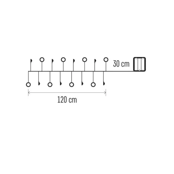 LED fényfüzér- gyöngyök, 1,2 m, 3xAA, beltéri,meleg fehér, időzítővel. DCGW15