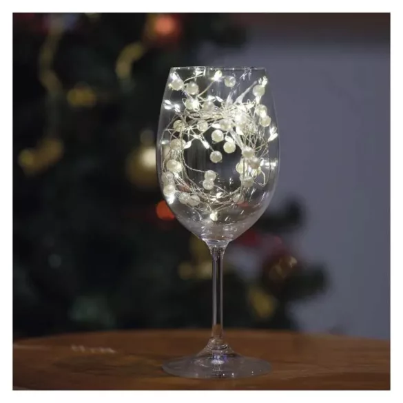 LED fényfüzér- gyöngyök, 1,2 m, 3xAA, beltéri,meleg fehér, időzítővel. DCGW15