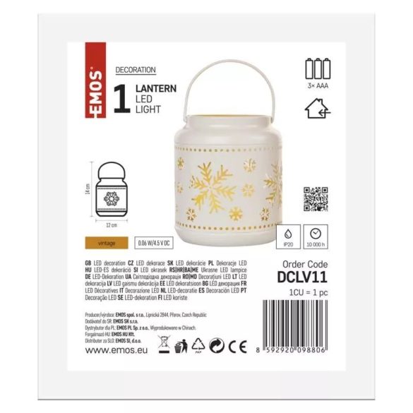 LED dekoráció-lámpa hópelyhekkel, fém, fehér,14 cm,3x AAA,beltéri,vintage DCLV11