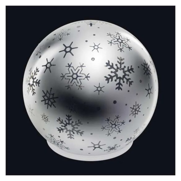 LED karácsonyi üveggömb – hópelyhek, 12 cm, 3x AA, beltéri, meleg fehér, időzítő