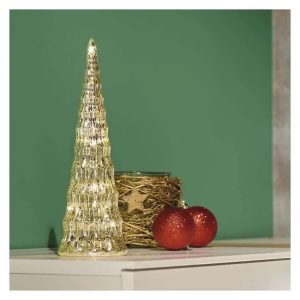 LED-es üveg karácsonyfa, 27 cm, 2x CR2032, beltéri, meleg fehér, időzítő,DCLW30