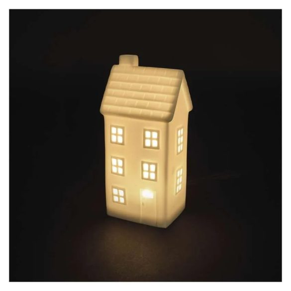 LED kerámia házikó, 16 cm, 1x CR2032, beltéri, meleg fehér, időzítő,DCLW36