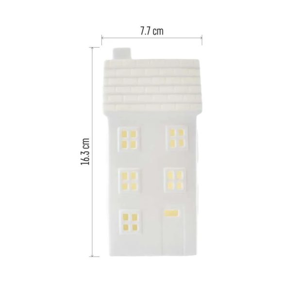 LED kerámia házikó, 16 cm, 1x CR2032, beltéri, meleg fehér, időzítő,DCLW36