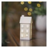 LED kerámia házikó, 16 cm, 1x CR2032, beltéri, meleg fehér, időzítő,DCLW36