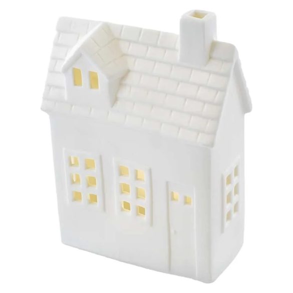 LED kerámia házikó, 18 cm, 1x CR2032, beltéri, meleg fehér, időzítő,DCLW37