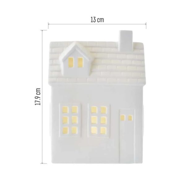 LED kerámia házikó, 18 cm, 1x CR2032, beltéri, meleg fehér, időzítő,DCLW37