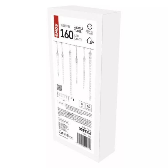 LED karácsonyi girland-jégcsapok,6 db,3,6 m,kültérre és beltérre,hideg f. DCPC06