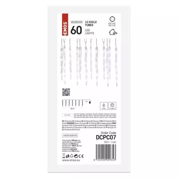 LED karácsonyi girland-jégcsapok,12db,3,6 m,kültérre és beltérre,hideg f. DCPC07