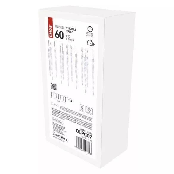 LED karácsonyi girland-jégcsapok,12db,3,6 m,kültérre és beltérre,hideg f. DCPC07