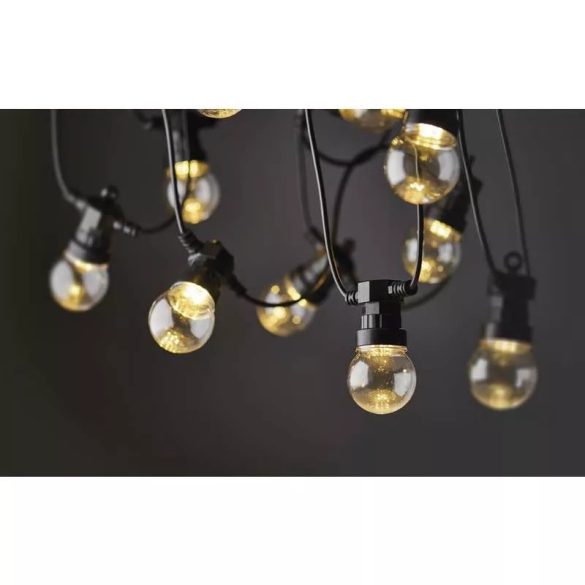 LED fényfüzér-10x party égő,átlátszó,5m,kültéri és beltéri,meleg fehér DCPW02