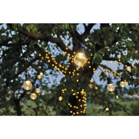 LED fényfüzér-10x party égő,átlátszó,5m,kültéri és beltéri,meleg fehér DCPW02