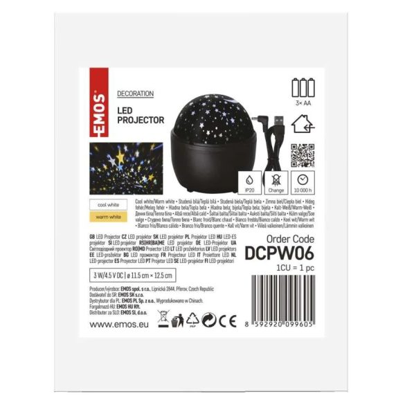 LED dekor projektor – csillagok, 3× AA, beltérre DCPW06