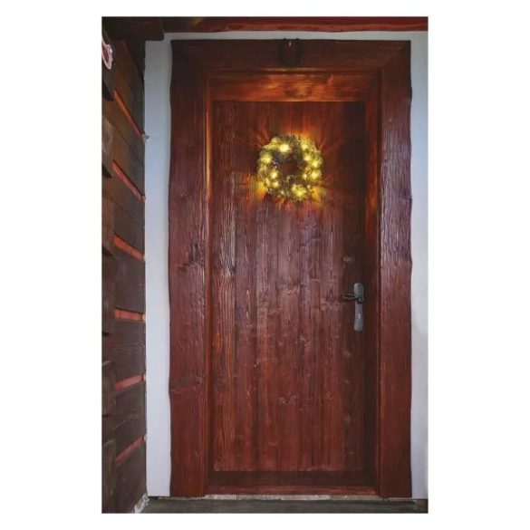 LED karácsonyi koszorú, havas, 38 cm, 2x AA, beltéri, meleg fehér,időzítő ZY2354