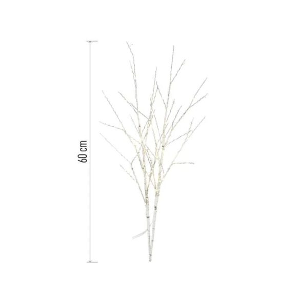 LED dekoráció - 2 db nyírfaág,60 cm,3 db AA, kül- és beltéri, meleg fehér, timer