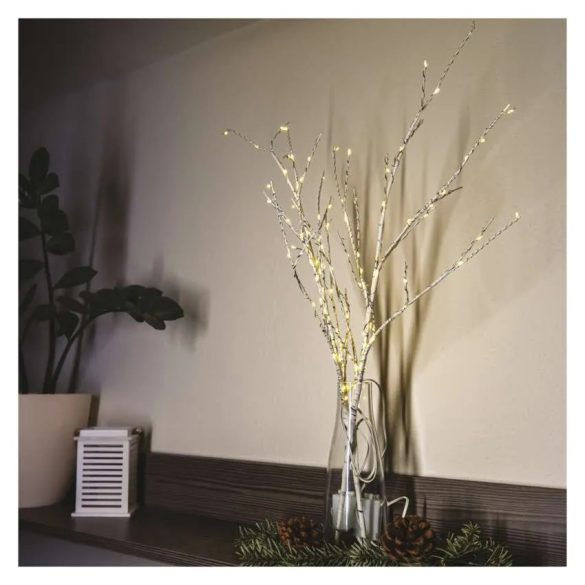 LED dekoráció - 2 db nyírfaág,60 cm,3 db AA, kül- és beltéri, meleg fehér, timer