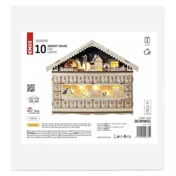LED adventi naptár, fa, 40x50 cm, 2x AA, beltéri, meleg fehér, időzítő DCWW01