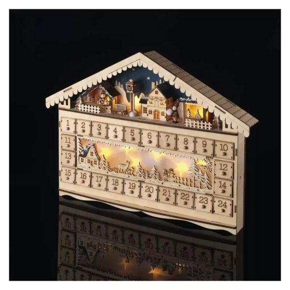 LED adventi naptár, fa, 40x50 cm, 2x AA, beltéri, meleg fehér, időzítő DCWW01