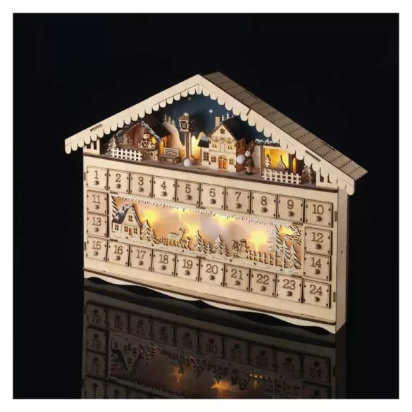 LED adventi naptár, fa, 40x50 cm, 2x AA, beltéri, meleg fehér, időzítő DCWW01