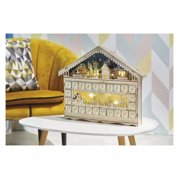 LED adventi naptár, fa, 40x50 cm, 2x AA, beltéri, meleg fehér, időzítő DCWW01