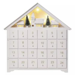   LED adventi naptár, fa, 35x33 cm, 2x AA, beltéri, meleg fehér, időzítő DCWW02