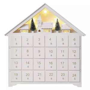 LED adventi naptár, fa, 35x33 cm, 2x AA, beltéri, meleg fehér, időzítő DCWW02