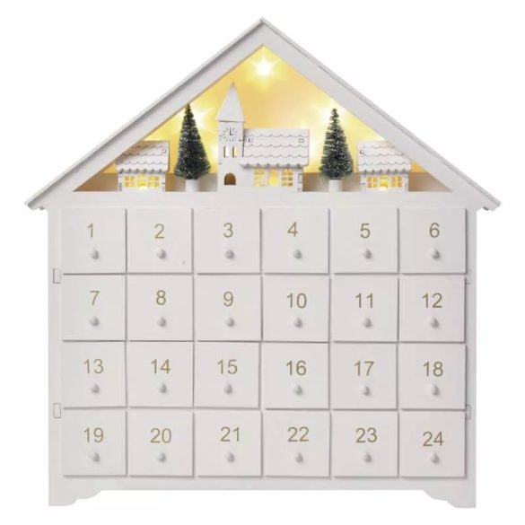 LED adventi naptár, fa, 35x33 cm, 2x AA, beltéri, meleg fehér, időzítő DCWW02
