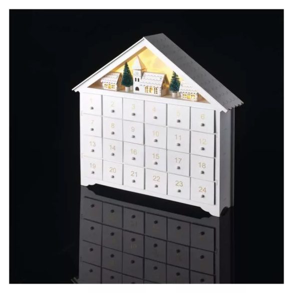 LED adventi naptár, fa, 35x33 cm, 2x AA, beltéri, meleg fehér, időzítő DCWW02