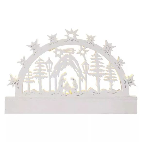 LED karácsonyi betlehem, fa, 14 cm, 3x AA, beltéri, meleg fehér, időzítő ZY2314