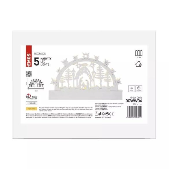 LED karácsonyi betlehem, fa, 14 cm, 3x AA, beltéri, meleg fehér, időzítő ZY2314