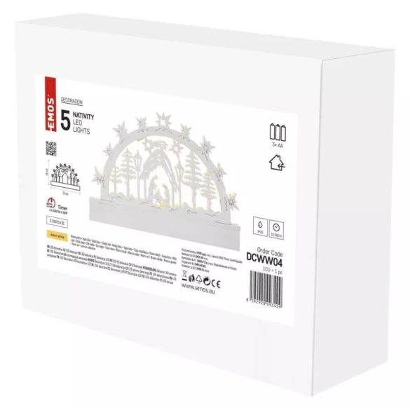 LED karácsonyi betlehem, fa, 14 cm, 3x AA, beltéri, meleg fehér, időzítő ZY2314