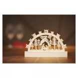 LED karácsonyi betlehem, fa, 14 cm, 3x AA, beltéri, meleg fehér, időzítő ZY2314