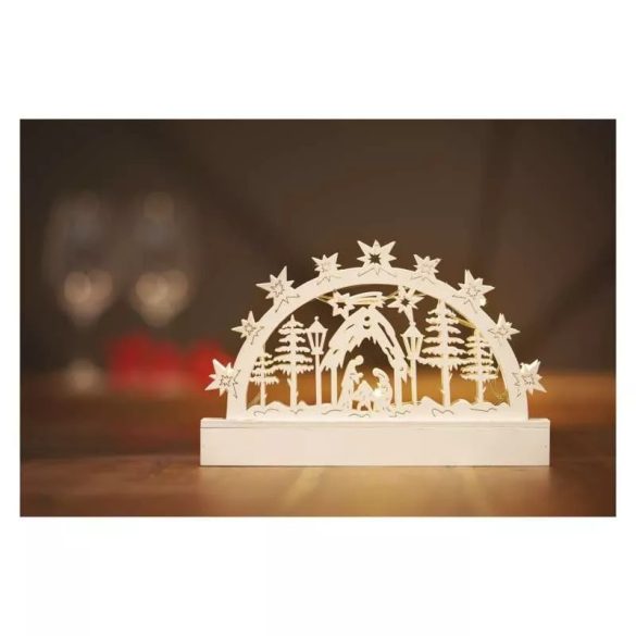 LED karácsonyi betlehem, fa, 14 cm, 3x AA, beltéri, meleg fehér, időzítő ZY2314