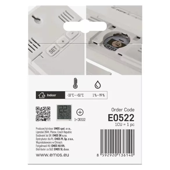 EMOS HŐMÉRŐ NEDVESSÉGMÉRŐVEL E0522