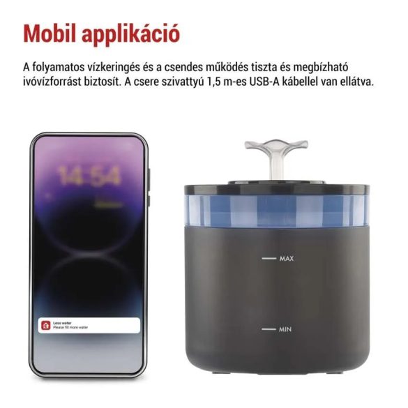 EMOS GoSmart háziállat itató Pet Care, 2,6 l, szürke, Wi-Fi H6102